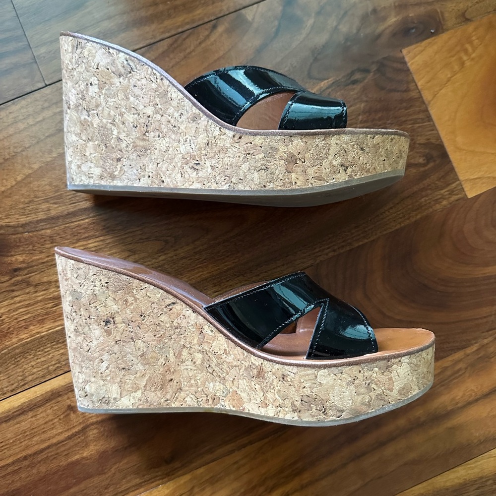 K.Jacques Atami Wedge Sandals in Black; Size 39